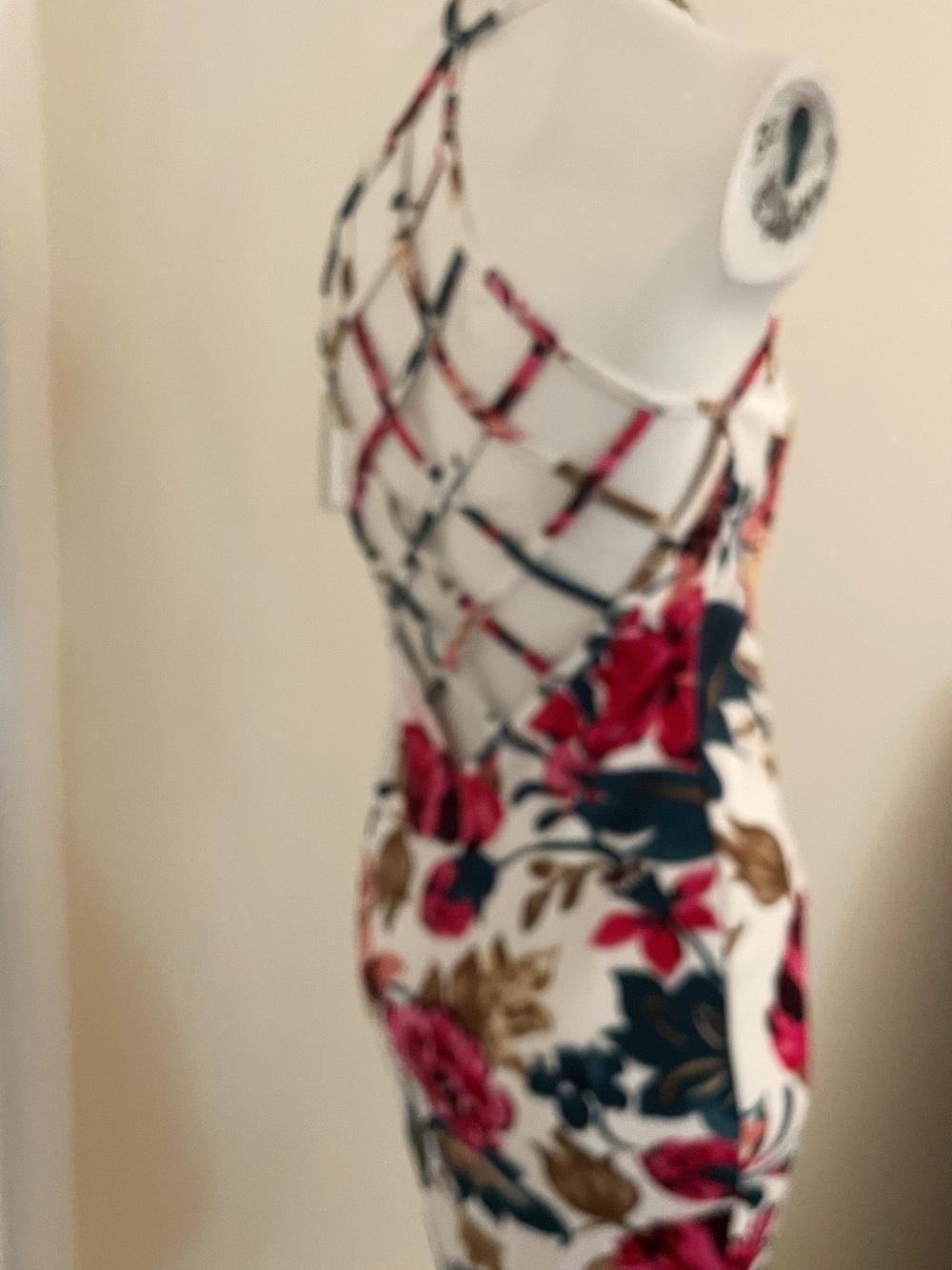 Women's Cream Midi Dress with Pink Floral Print